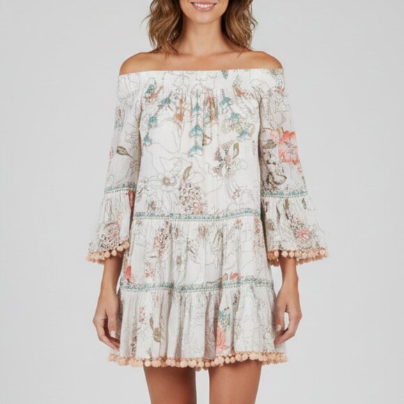 Z&L Floral Beaded Pom Pom Dress Size Small b64 - Picture 1 of 5